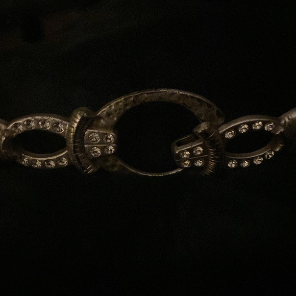 Chicos Adjustable black leather belt and silver buckle with rhinestones - Picture 4 of 16